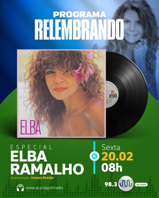Programa Relembrando será dedicado à Elba Ramalho nesta sexta-feira (20)
