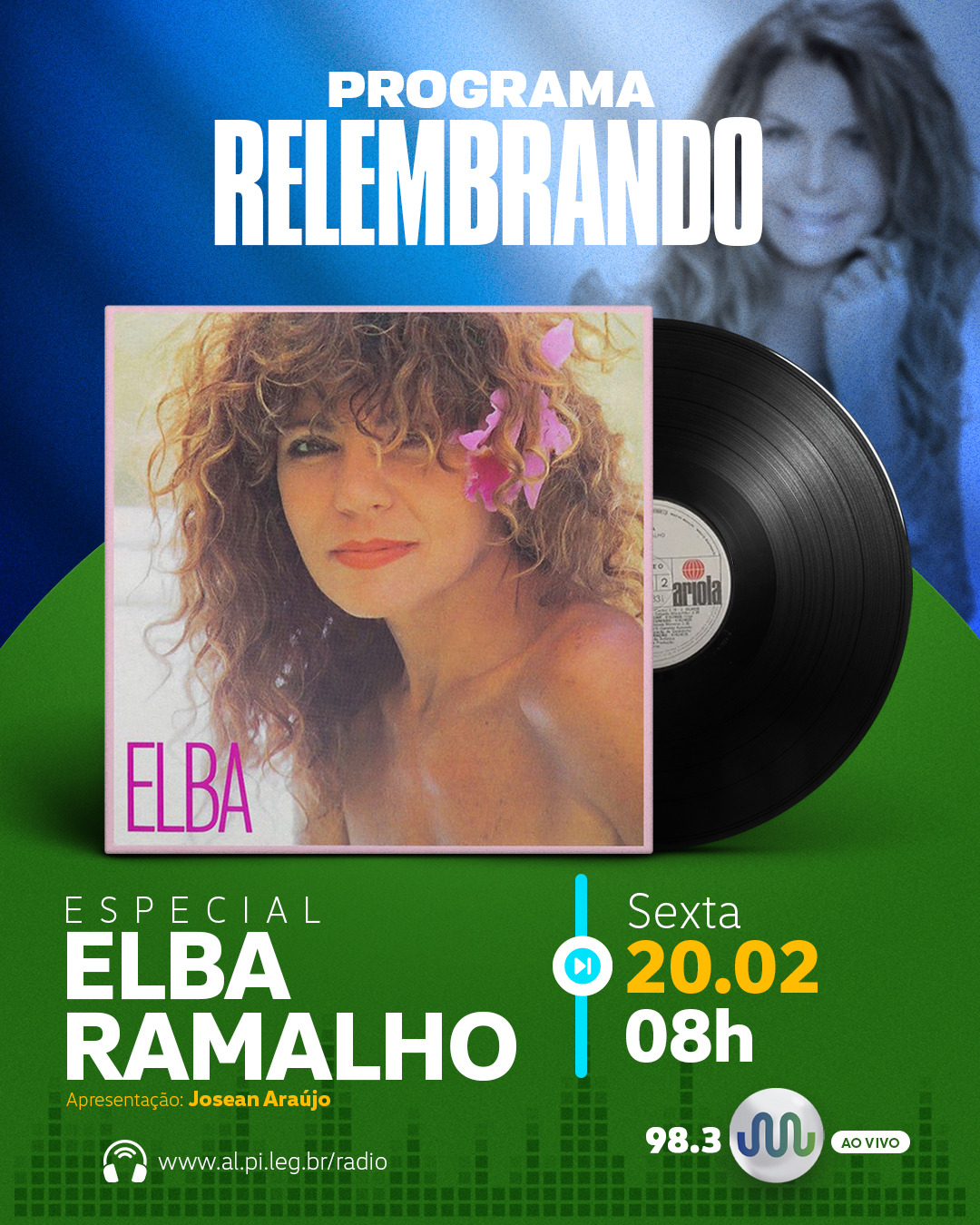 Programa Relembrando será dedicado à Elba Ramalho nesta sexta-feira (20)