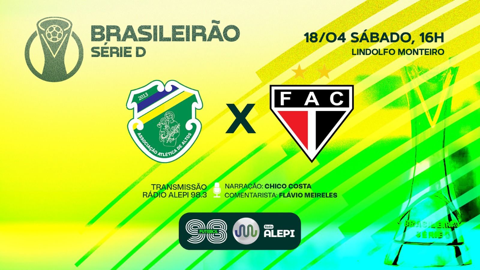 Rádio Alepi 98.3 FM  transmite Altos x Ferroviário pela Série D do Brasileirão neste sábado (18)